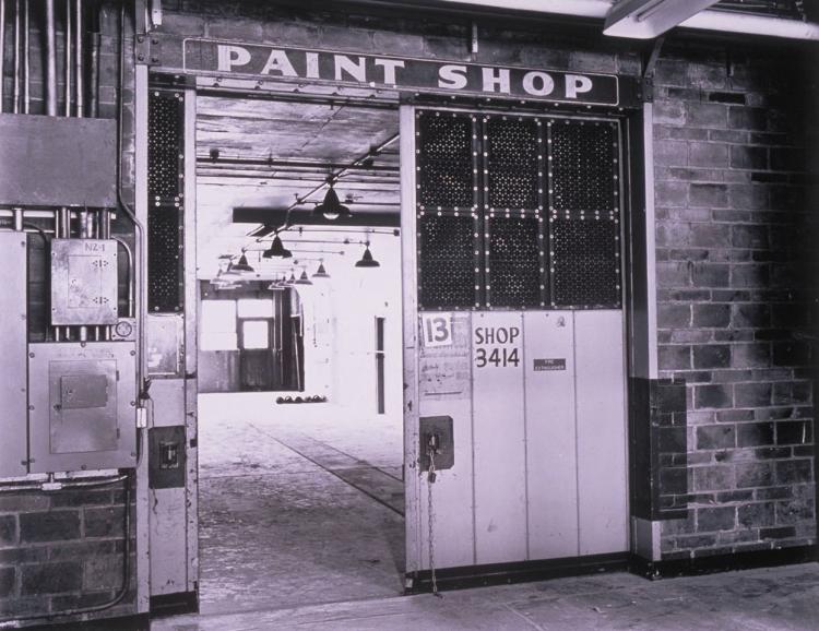 Sand Point Building 2.  Paint shop interior door.