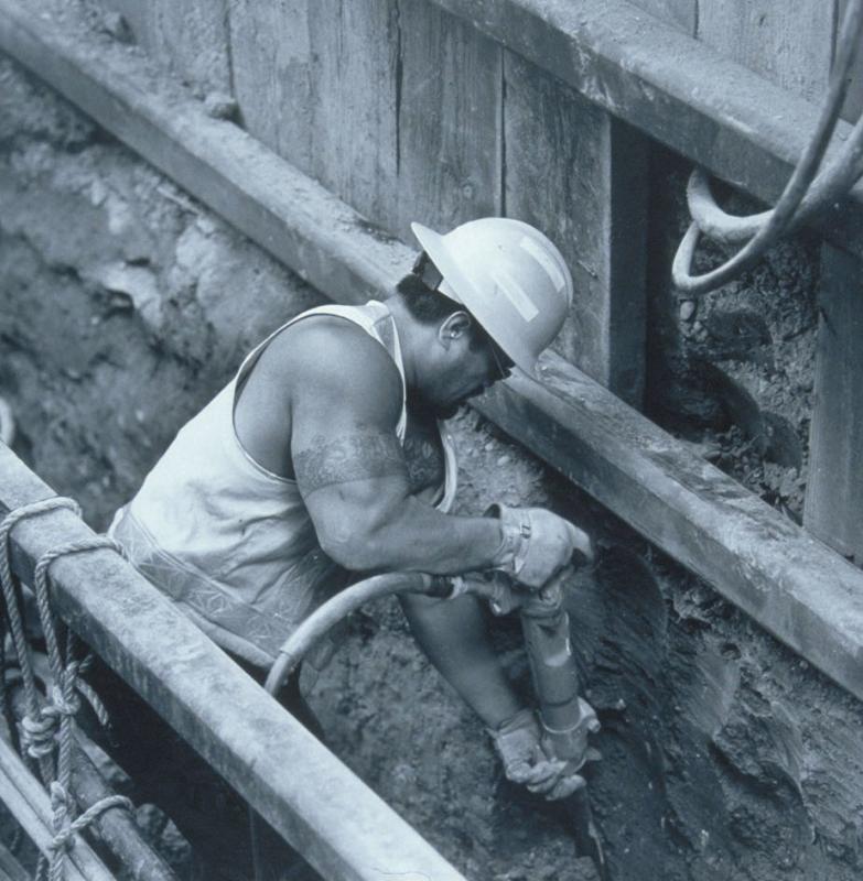 A.J. Installing Lagging, 4th and Cedar, Seattle