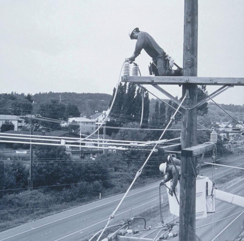 Lineworkers Tying in Jumper Near Duwamish Substation, Seattle