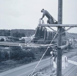 Lineworkers Tying in Jumper Near Duwamish Substation, Seattle