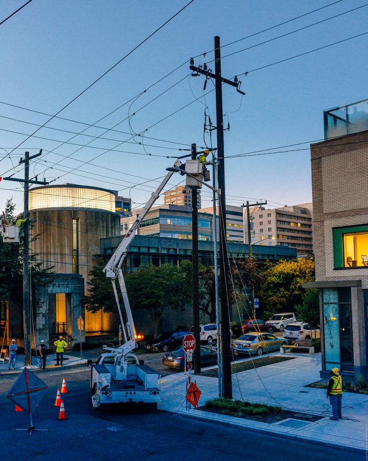 Installing Streetlights First Hill Neighborhood