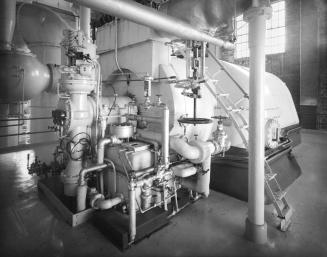 Georgetown Steam Plant, detail view, steam piping, lube oil pump and controls for turbine #3